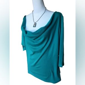 DAISY FUENTES - Nice green/aqua cowl neck 3/4 sleeve top for women - Size: L